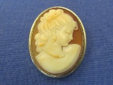 Shell Cameo Pin/Pendant in Silver Frame – 1 1/4” long – Marked (I think) 800