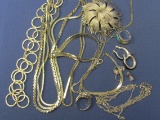 Silvertone Costume Jewelry Lot: Chains – Monet Pin – Necklaces – Bracelets – Rings