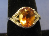 Sterling Silver Ring w Oval Orange Stone – Size 7 – Total weight is 3.1 grams – New w Tag