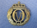 Norwegian Cap Badge – King Olav V – Signed “Aksel Holmsen Oslo” - 1 3/4” long
