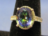 Sterling Silver Ring w Oval Mystic Topaz – Size 7 – Total weight is 3.3 grams – New w Tag