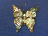Sterling Silver Butterfly Pin – Inlaid Abalone – Made in Mexico – Signed – 2” long – 7.6 grams