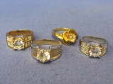 4 Costume Cocktail Rings – Goldtone & Silvertone – Size 7 to 8 – Good condition