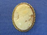 Shell Cameo Pin/Pendant – 12 Kt Gold Filled Frame – Signed Marbro - 1 3/8” long