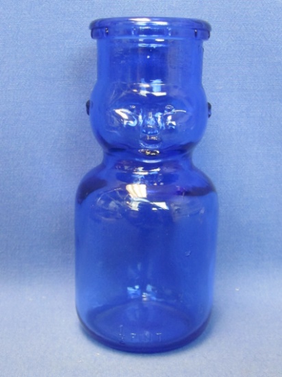 Blue Glass Baby Face Milk Bottle – ½ Pint – 5 1/4” tall – Very cute