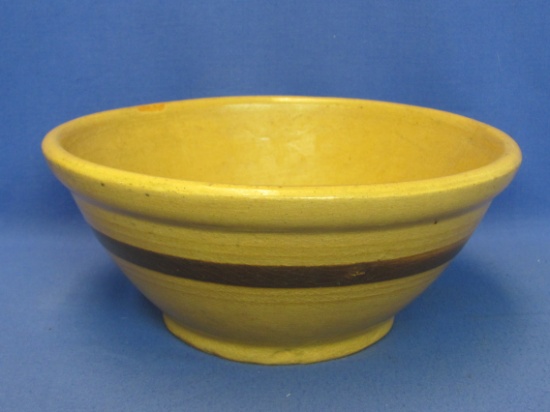 Yellow Ware – Stoneware Mixing Bowl – Mustard w Brown Band – 10” in diameter