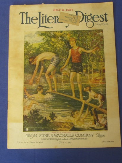 “The Literary Digest” July 2, 1921 – Magazine 12” Tx 9”W – Really Cool Historic Cartoons,Car  Advert