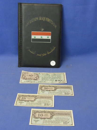 Operation Iraqi Freedom Note-Pad with 8 1/2” x 5 1/4” Tablet inside & 4 Copies of US Military Scrip