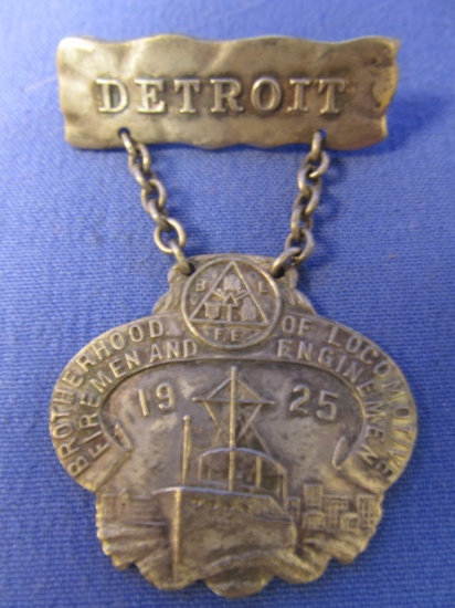 1925 Detroit Brotherhood of Locomotive Fireman and Enginemen Badge – Steam Ship w/ US Flag