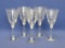 5 Fostoria Romance Glasses – 3 Wine at 5 1/2” – 2 Claret Wine at 5 7/8” tall – Etched Bow & Floral