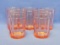 Set of 5 – Pink Glass Tumblers – Ribbed Vertical Sides – 4” tall – Unknown Maker