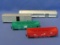 4 Toy Train Cars – Maker Unknown – Silver Santa Fe is 10 1/8” long & missing wheels