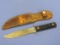 Fixed Blade Knife in Leather Sheath – Marked “Utica Sportsman USA” - Rattlesnake on Sheath