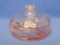 Pink Glass Divided Dish with Lid – Etched Floral Design – 6” in diameter