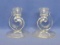 Pair of Clear Glass Candlesticks – Interesting Wave or Fish design – Fostoria? Etched Flowers