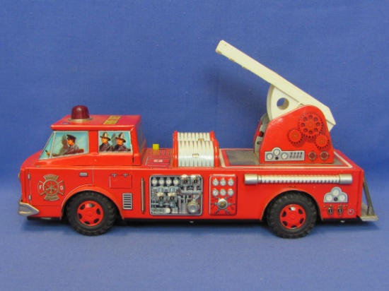 Tin Litho Fire Truck – Battery Operated (Not Working) – Made in Japan – 13 1/2” long
