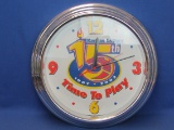 Battery-Op Wall Clock - Kansas Lottery 15th Anniversary “Time to Play” - 14 3/4” in diameter