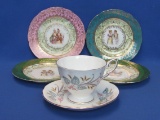 4 Porcelain Plates w Transfers of Ladies – Signed “GFB&Co.” - Bone China Cup & Saucer
