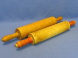 2 Vintage Wood Rolling Pins – 1 with Red Handles – 17” & 18” long