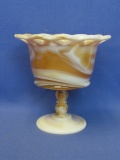 Imperial Glass Footed Candy Dish – Laced Edge in Caramel Slag – 6 1/4” tall