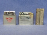 3 Silvertone Lighters – 1 advertising Early Times Whiskey by Sarome – 1 Symbol – Imco-Triplex Junior