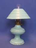 Miniature Oil Lamp – Metal Body & Shade – Wick Wheel Marked “P&A Mfg Co. Acorn”