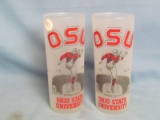 Two 1964 Ohio State University – Buckeye Football Frosted Drinking Glasses – Punter/Kicker Image – B