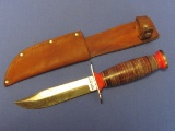 Fixed Blade Knife in Leather Sheath – Marked “Schrade-Walden NY USA” - “Bowie Hunter” on blade