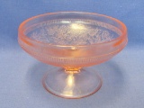 Pink Depression – Footed Bowl/Compote by US Glass – Strawberry Pattern – 5 1/2” in diameter
