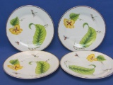 Set of 4 Porcelain Canape/Dessert Plates – I. Godinger & Co. - Dragonfly & Yellow Flower – In Box