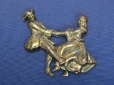 Sterling Silver Pin/Brooch – Colonial Couple Dancing – 2” in diameter – 5.9 grams