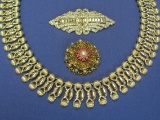 Vintage Coro – Rhinestone Duette Pin – Necklace – Round Pin – Missing a couple stones