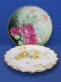 2 Porcelain Plates w Roses – 1 by Thomas, Bavaria – 1 is Limoges – 9” to 9 1/2” in diameter