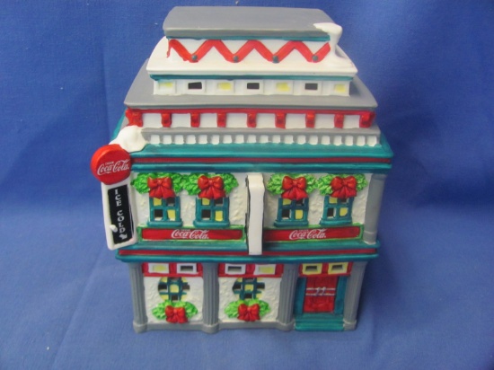 1998 Coca Cola Lighted Christmas Village Building – Town Square Collection - 5 ¾ x 7 Inches – Works