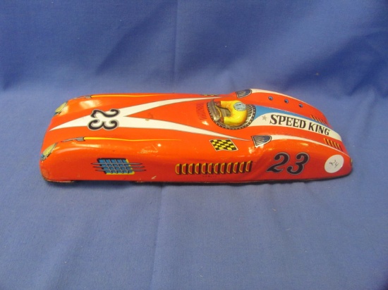 Vintage Tin Litho Speed King #23 Friction Toy Race Car – Missing Parts – 4 x 11 Inches - Some Dentin