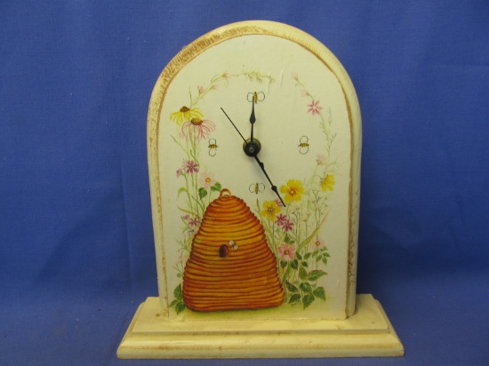 Beehive Design – Battery Operated Shelf Clock 10” Tall on 8 1/2” W x 2 1/4” D Base – Wood & Paper