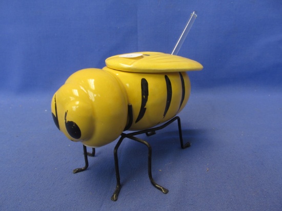 Vintage Ceramic Honey Bee Jar-Pot w/ Metal Legs-Mid-Century 1950's  – Appx 3 3/4” T x 5 1/2” L