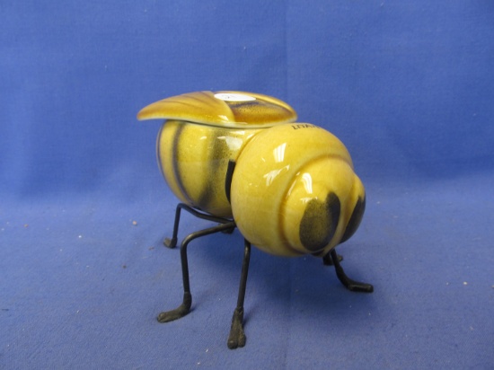 Vintage  Souvenir Ceramic Honey Bee Jar-Pot w/ Metal Legs-Mid-Century 1950's  – Appx 3 3/4” T x 5 1/