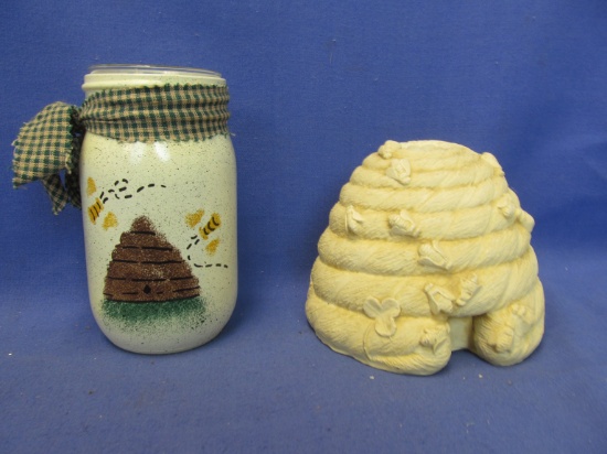 Decorative Candle Holders: Resin Beehive (Hen-Feathers & Co.) & Painted  pint Canning Jar