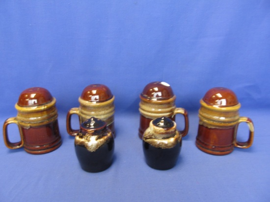 3 Sets of S&P Shakers  Brown Drip Glazed Pottery Salt & Pepper Shakers –4 Appx 15” Tall 2  just over