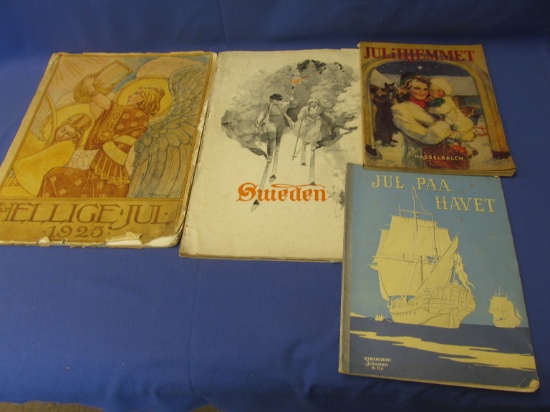 Old Paper: 4 Antique Nordic X-mas Related Magazines: 3 Norwegian & 1 Swedish – Cover Art all