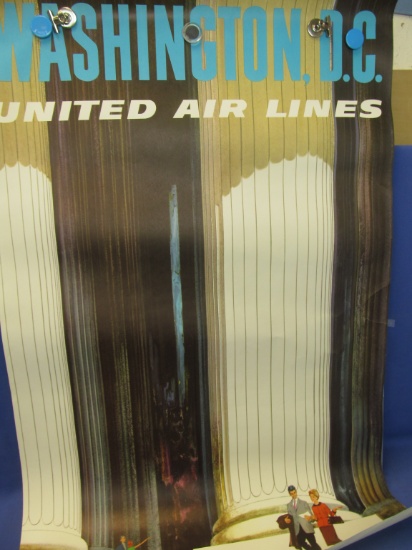 Vintage United Airlines Poster Washington DC (Shows Colorful 1960's Tourists at Lincoln Monument Ste