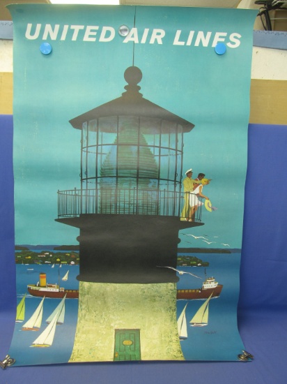 Vintage United Airlines Poster  Light House & Ship Stan Galli c. 1960's