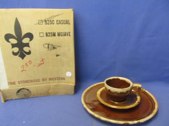 2 Boxed 3 Piece Place Settings of Western Fine Stoneware 925 C Casual Brown Drip- Cup, Saucer & 8” P