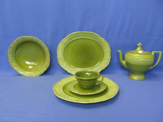 1968 “Madeira” Pattern  Ironstone Canonsburg Pottery- Teapot, Round serving Bowl, Oval Plate & 8 set
