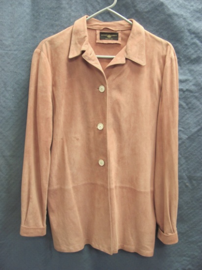 Suede Leather Shirt by Luciano Barbera – Made in Italy – Dusty Rose – Chest about 40”