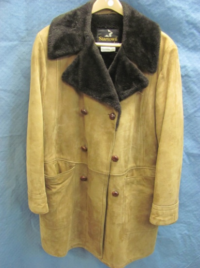 Vintage Startown Men's Suede Leather Coat – Size 40 – Faux fur Lining – Double Breasted