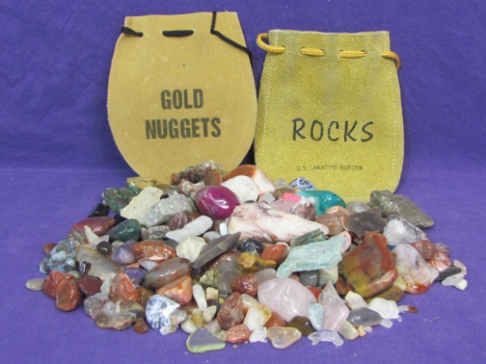 Bag of Rocks – Most Polished – 2 Leather Pouches, longer is 5 1/4” - As shown