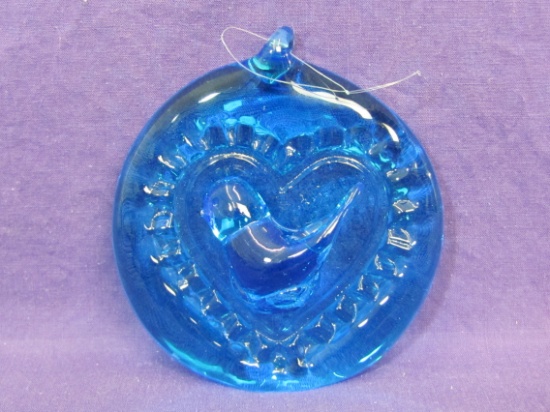 Glass Bluebird Ornament – Signed & Dated 1995 – About 3 1/4” in diameter