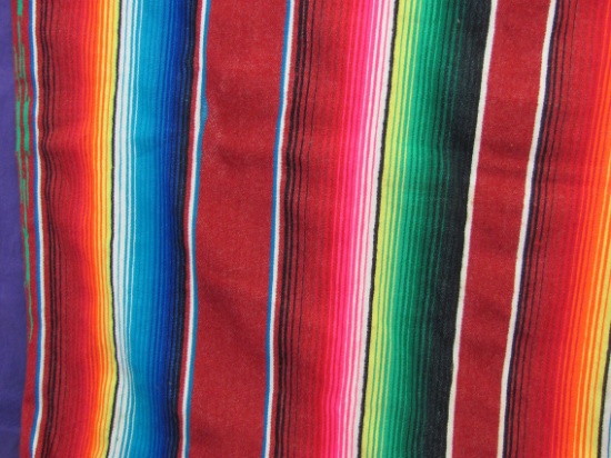 Colorful Striped Throw w Fringe – Measures about 76” x 75” - Mexican? Southwestern Style